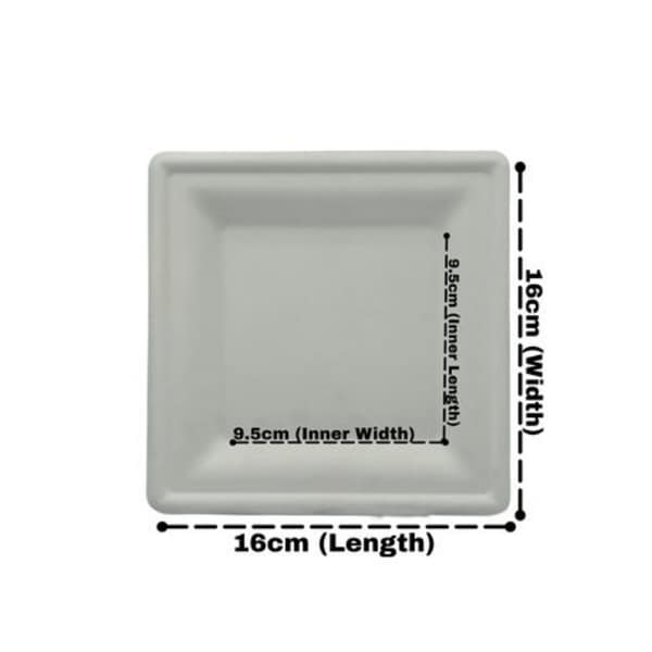 Sugarcane Square Plate Eco-Friendly 16cm - 50 Pack